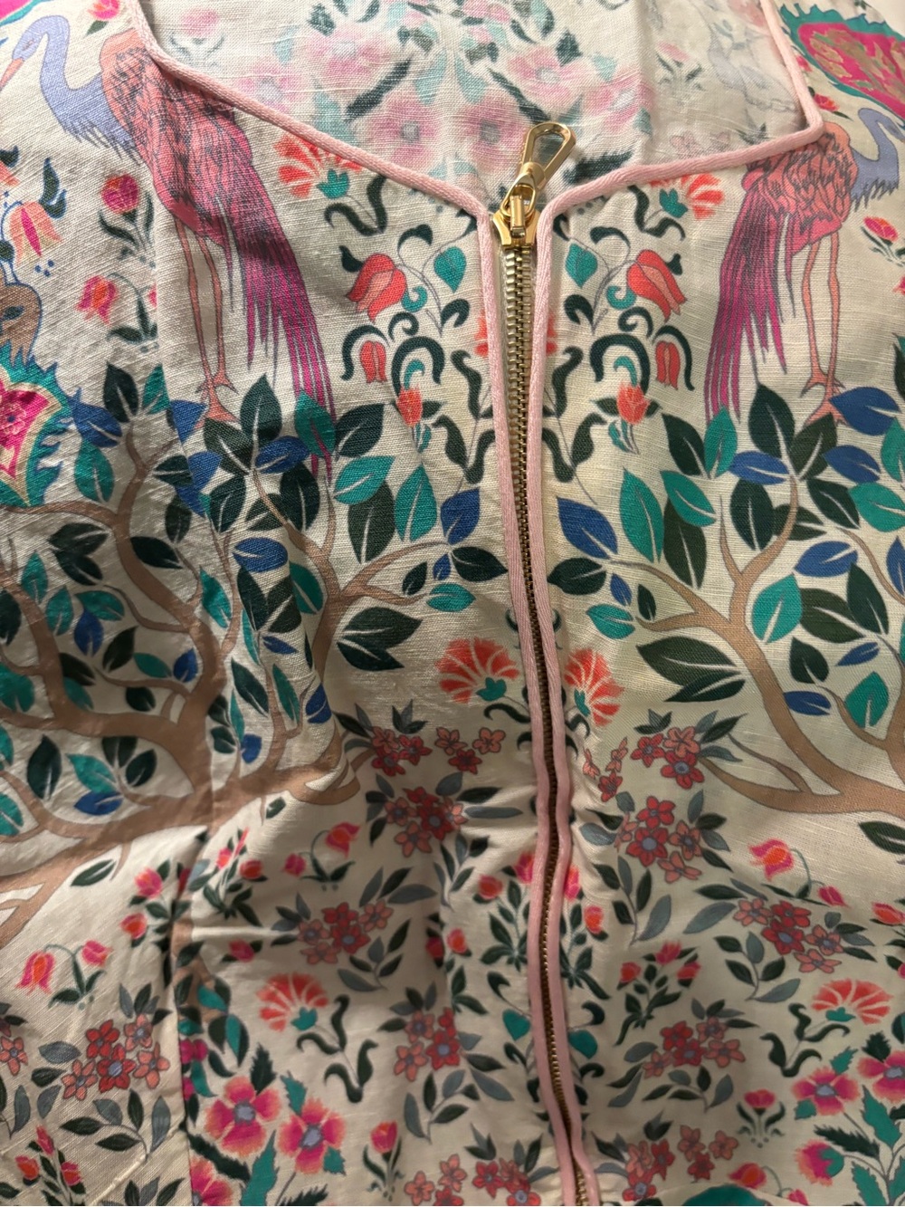 FLASH SALE! Gently worn Sandro Midi dress with Teal & Pink Crane Print. Size 34! - Picture 2 of 4